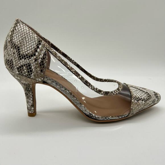 Journee Women 9 Gray Genuine Leather Gabbie Snake‎ Embossed Pointed Toe Pump - Picture 9 of 14
